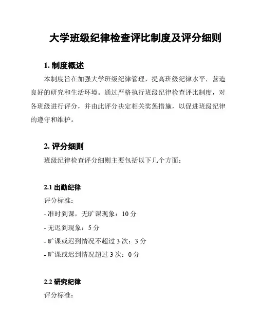 大学班级纪律检查评比制度及评分细则