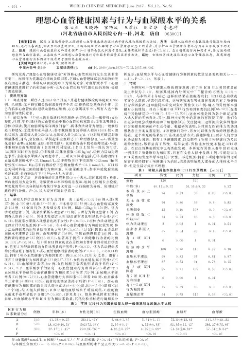 理想心血管健康因素与行为与血尿酸水平的关系
