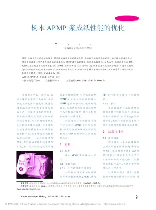 杨木APMP浆成纸性能的优化