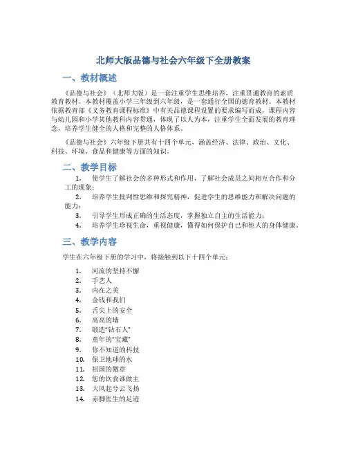 北师大版品德与社会六年级下全册教案