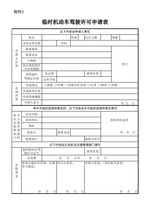 临时机动车驾驶许可申请表
