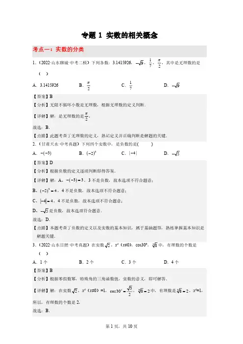专题1-实数的相关概念(考点讲练)(解析版)_1
