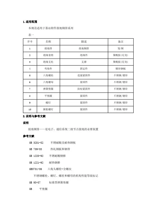 接地铜牌、铜鼻子技术规范