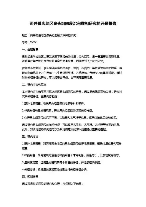两井孤店地区泉头组四段沉积微相研究的开题报告