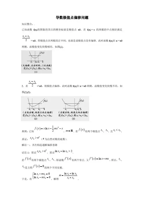 高中数学：导数极值点偏移问题 