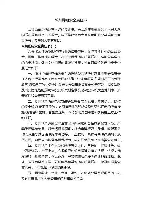 公共场所安全责任书
