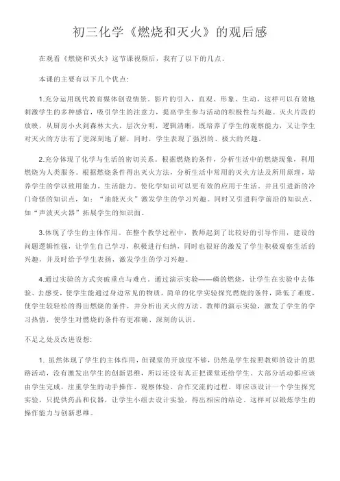 初三化学《燃烧和灭火》的观后感