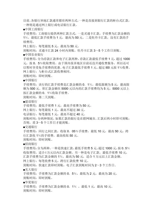 各行手续费