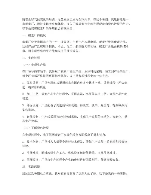 暑期社会实践碳素厂