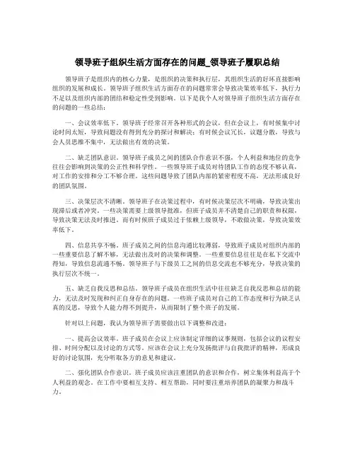 领导班子组织生活方面存在的问题_领导班子履职总结