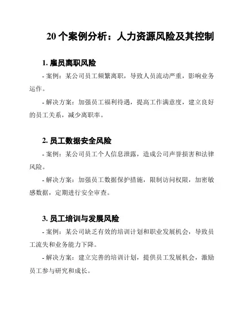 20个案例分析：人力资源风险及其控制