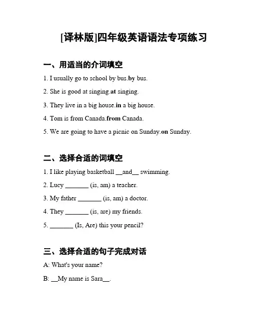 [译林版]四年级英语语法专项练习