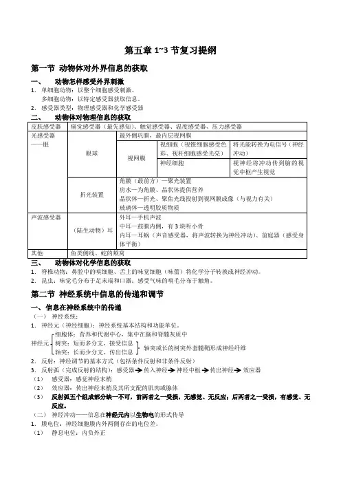 沪版生命科学第五章1~3节复习提纲