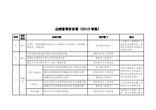 山西省定价目录(2015年版)