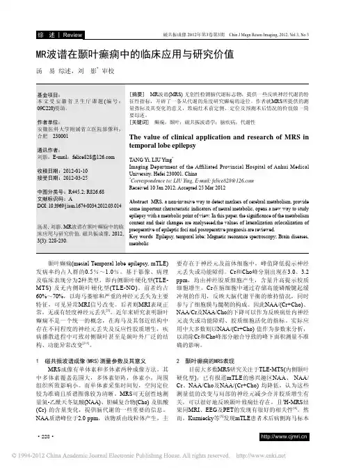 MR波谱在颞叶癫痫中的临床应用与研究价值