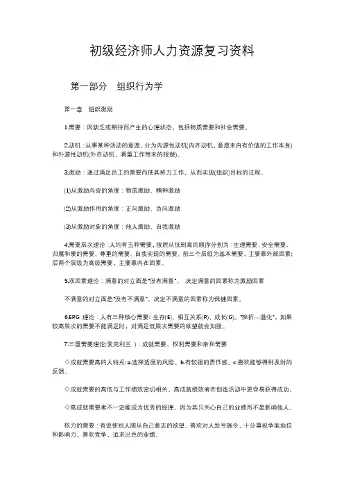 初级经济师人力资源复习资料