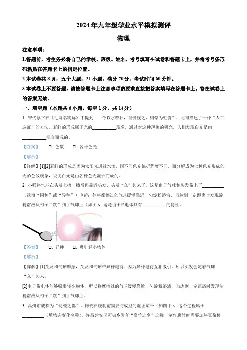 2024年河南省新乡市中考一模物理考试试卷(解析版)