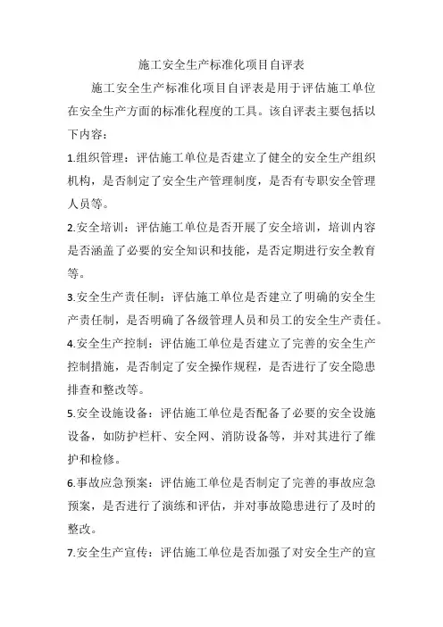 施工安全生产标准化项目自评表