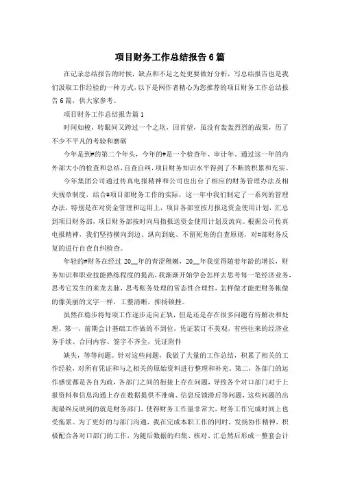 项目财务工作总结报告6篇