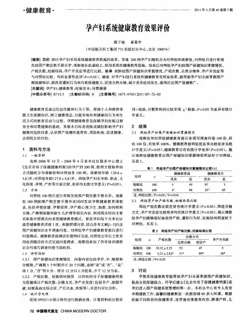 孕产妇系统健康教育效果评价
