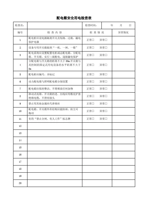配电箱安全用电检查表模板(可修改)