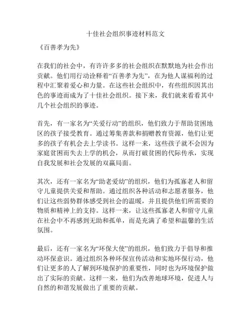 十佳社会组织事迹材料范文