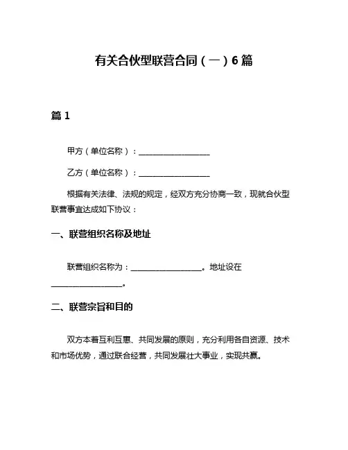 有关合伙型联营合同(一)6篇