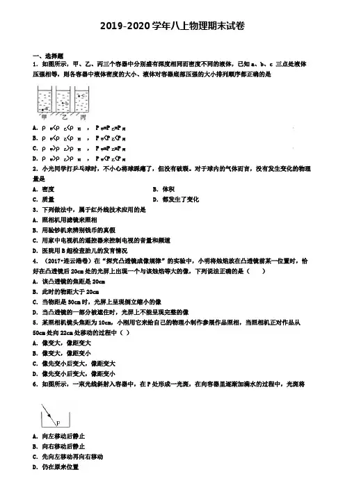 2021届河南省三门峡市初二(上)物理期末达标测试模拟试题┃附3套期末试卷┃