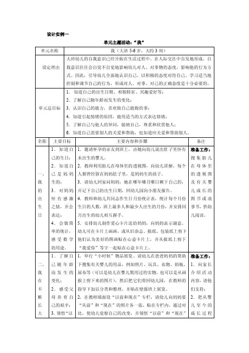 设计实例单元主题活动：“我”
