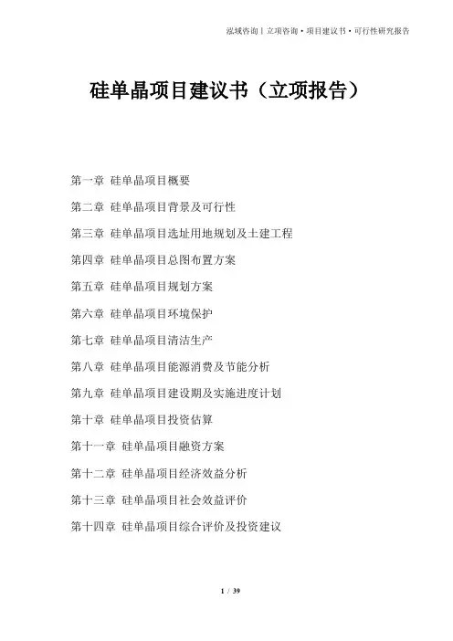 硅单晶项目建议书(立项报告)