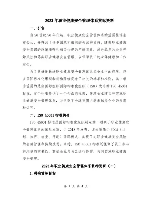 2023年职业健康安全管理体系贯标资料
