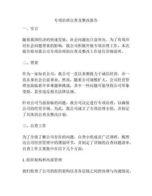 专项治理自查及整改报告