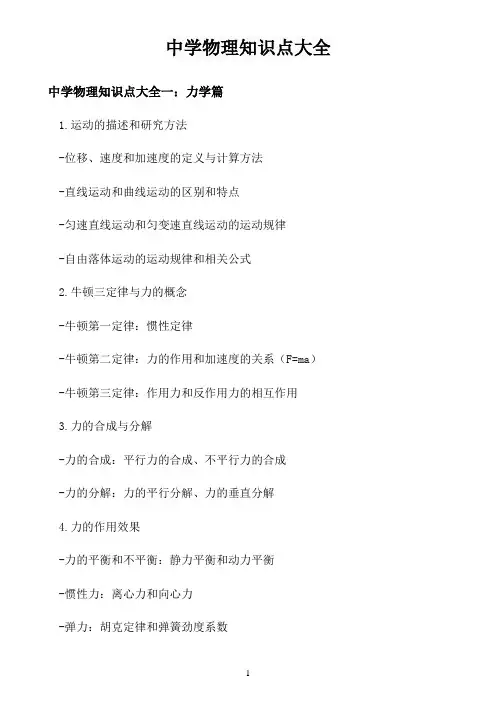 中学物理知识点大全