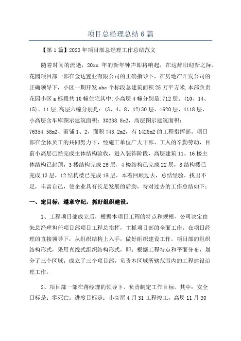 项目总经理总结6篇
