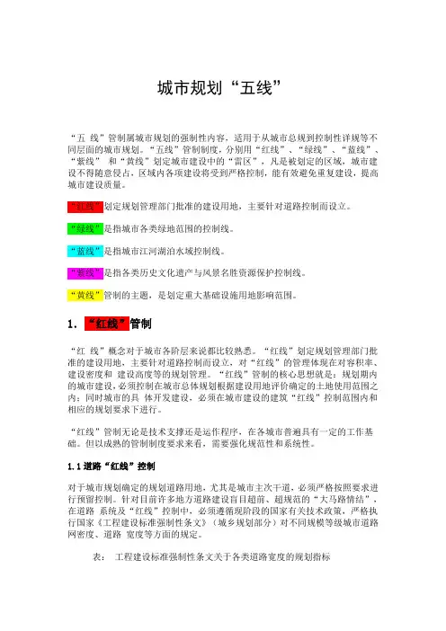 城市规划五线红线、绿线、蓝线、紫线、黄线