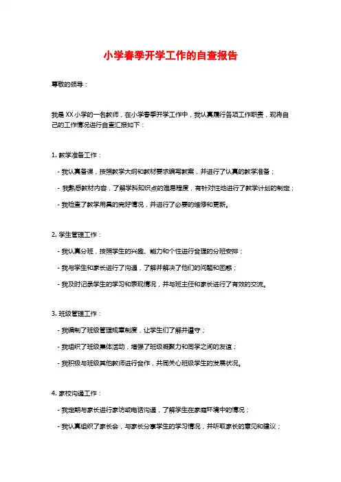 小学春季开学工作的自查报告