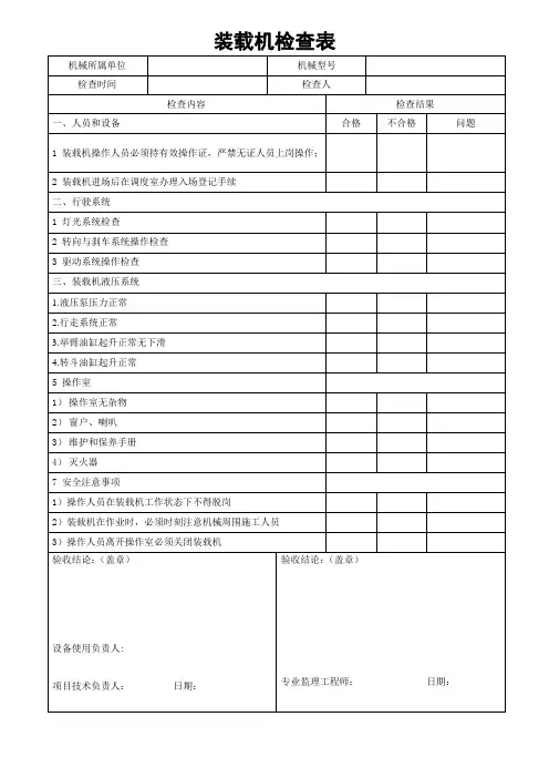 装载机安全检查表