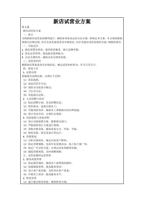 新店试营业方案