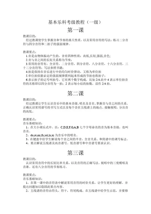 中国音乐学院乐科考级复习(一级)