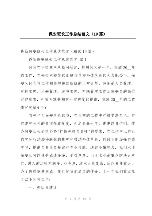 保安班长工作总结范文(19篇)