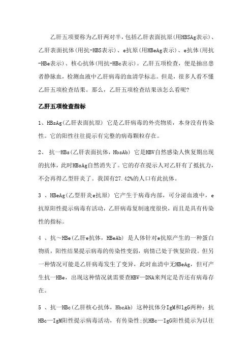 乙肝五项(乙肝两对半)检查结果怎么看