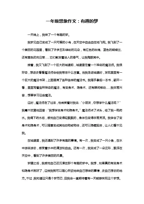 一年级想象作文：有趣的梦