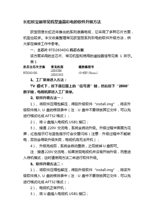 长虹欧宝丽常见机型液晶彩电的软件升级方法