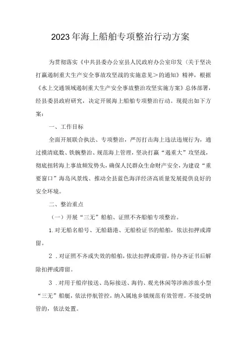 2023年海上船舶专项整治行动方案
