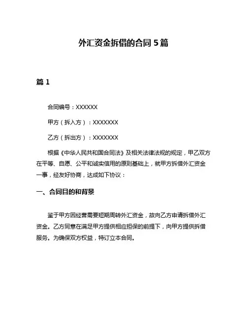 外汇资金拆借的合同5篇