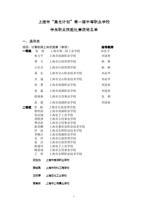 上海市星光计划第一届中等职业学校