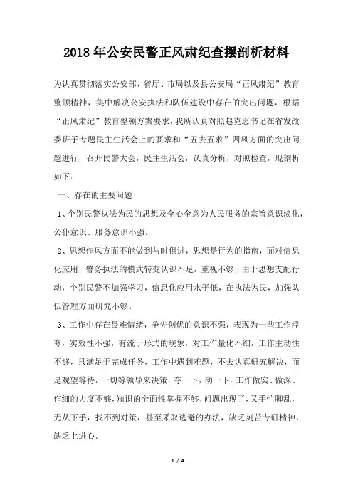 公安民警正风肃纪查摆剖析材料