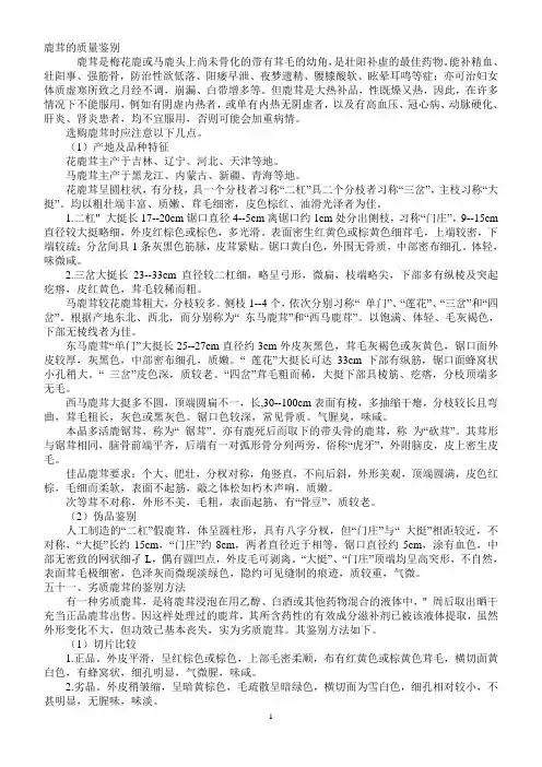 鹿茸的质量鉴别