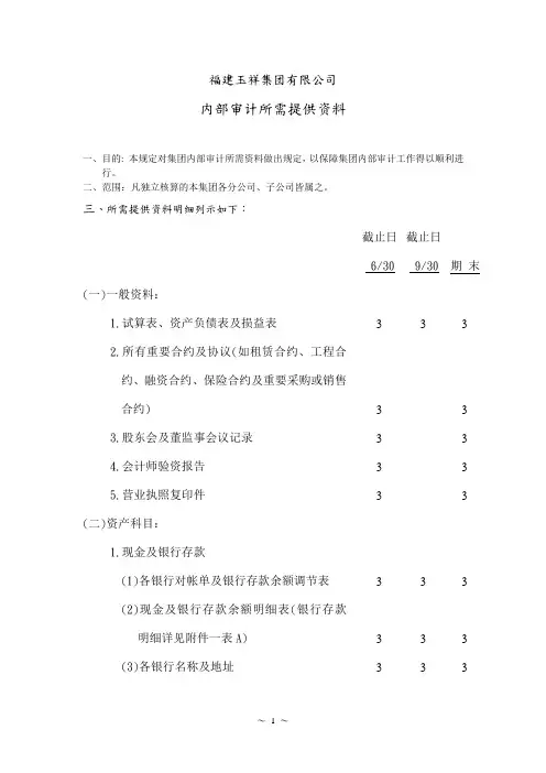(财务内部审计)内部审计所需提供资料