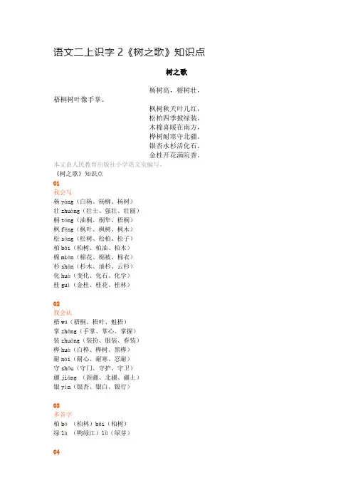 语文二上识字2《树之歌》知识点